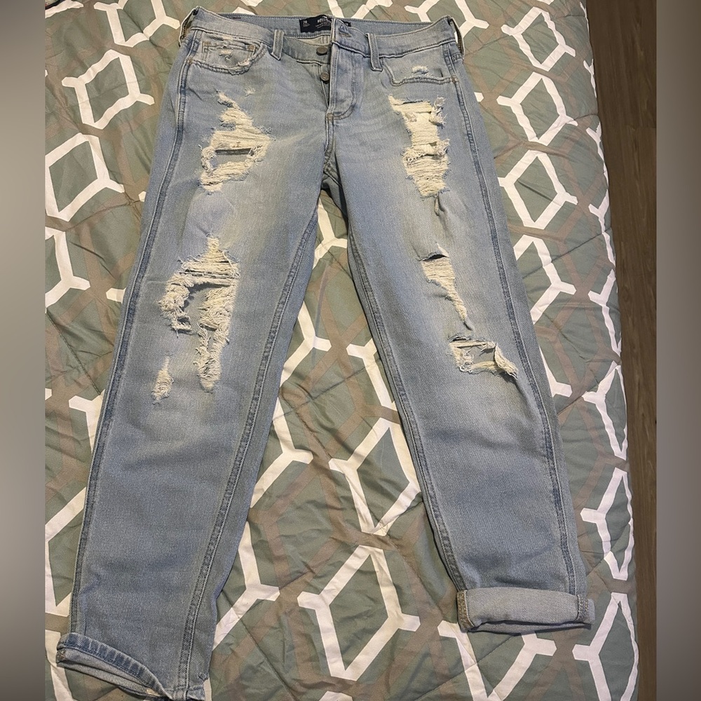 Hollister Blue Boyfriend Distressed Jeans 7R